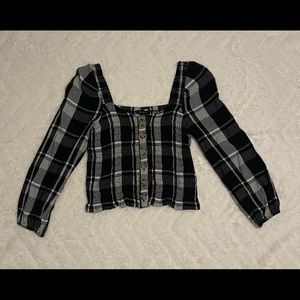 Black plaid crop top